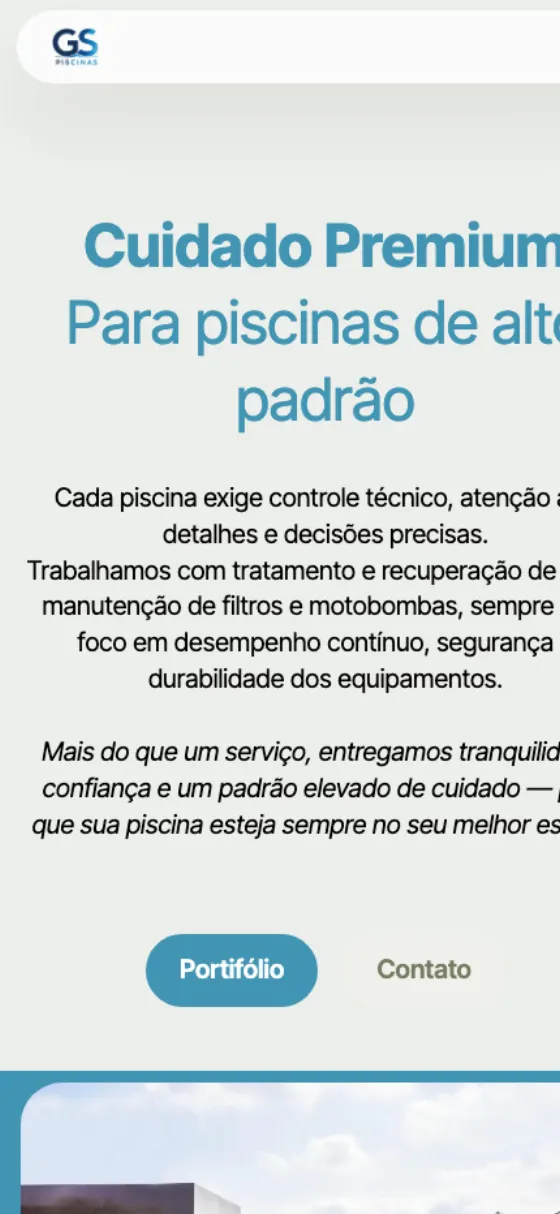 GS Piscinas em tela de celular